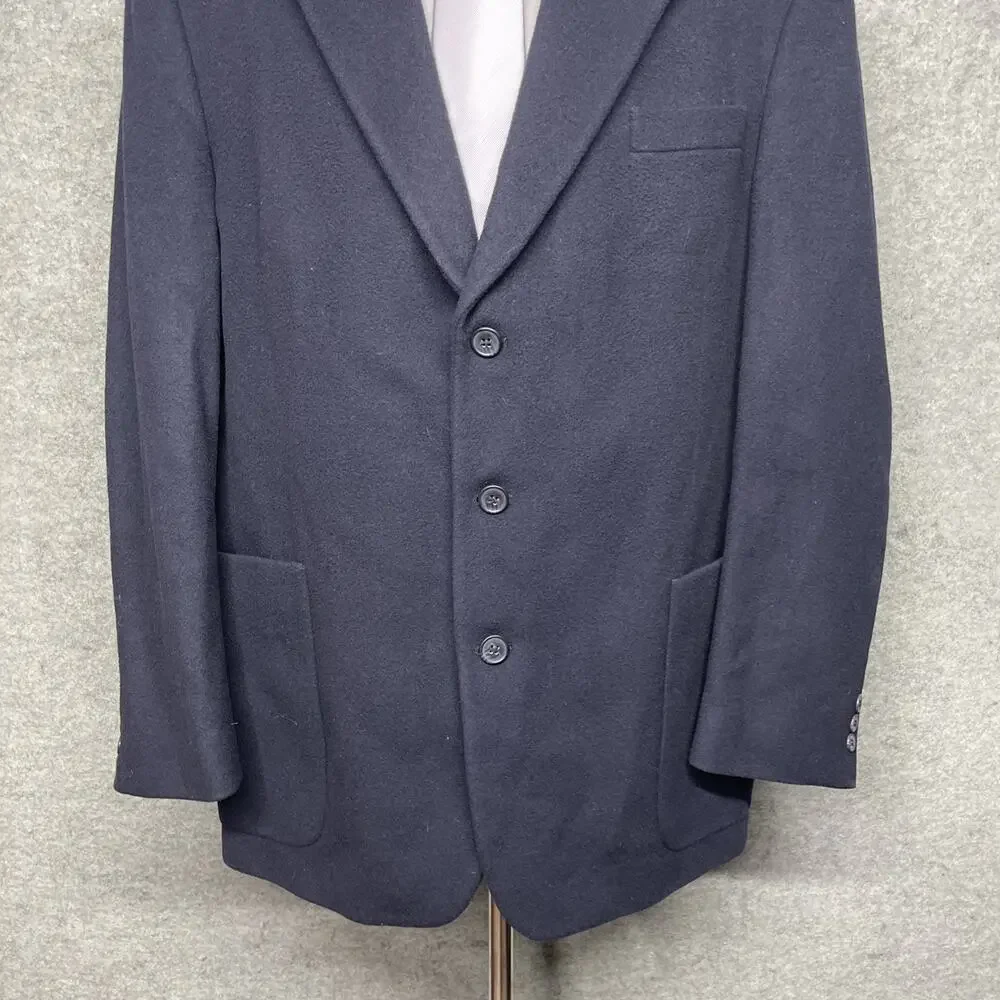 Vtg 90s Jean Paul Germain Paris Mens 44R Wool Like Sport Coat Blazer Navy Poland